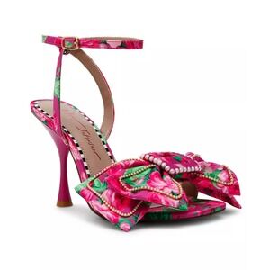 B46 Betsey Johnson Denly Stiletto Heel Sandals Womens 9.5 Fuchsia Floral Bow
